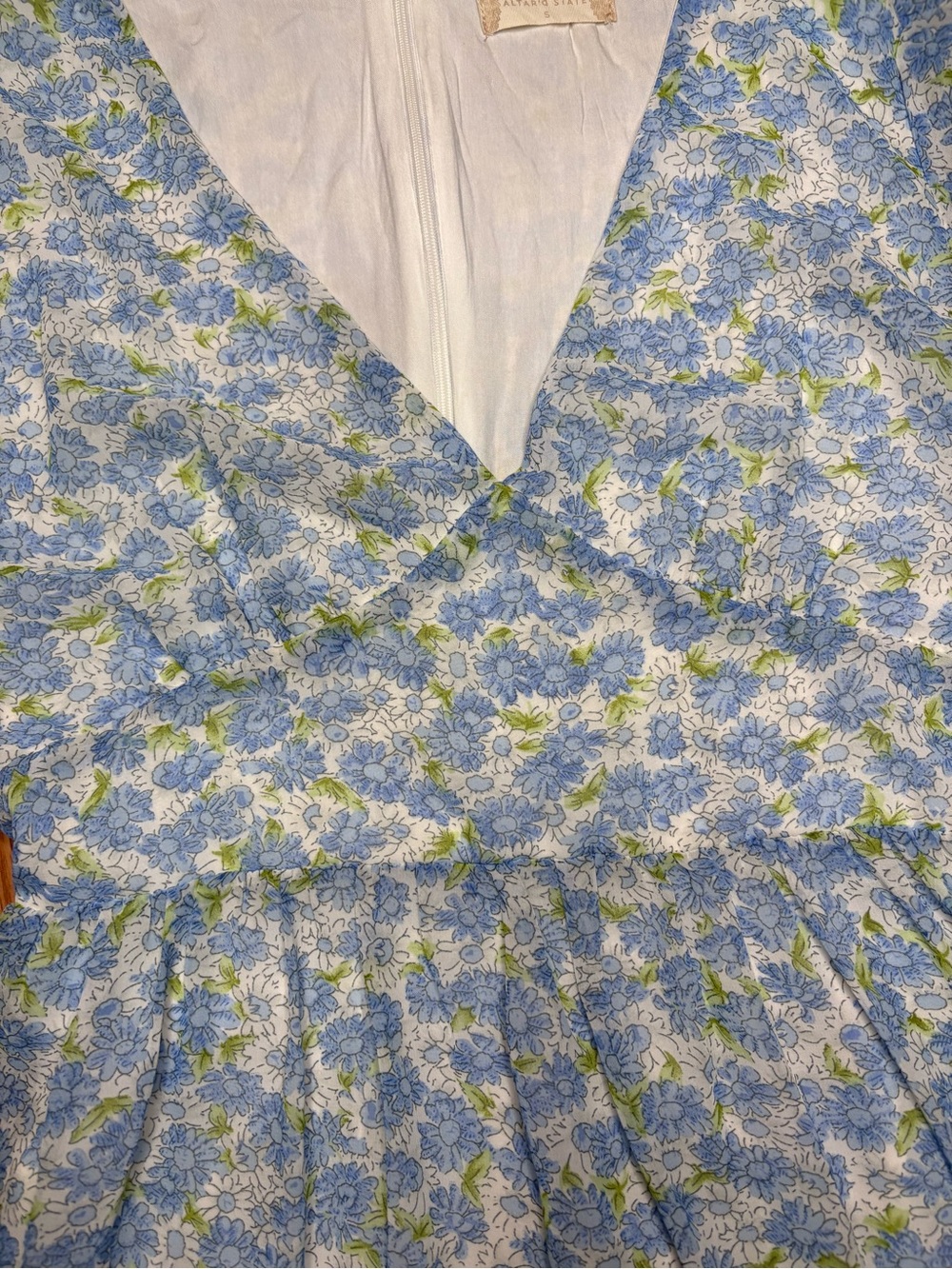 Altar'd State Light Blue Floral V-Neck Tiered Mini Dress - Picture 9 of 11